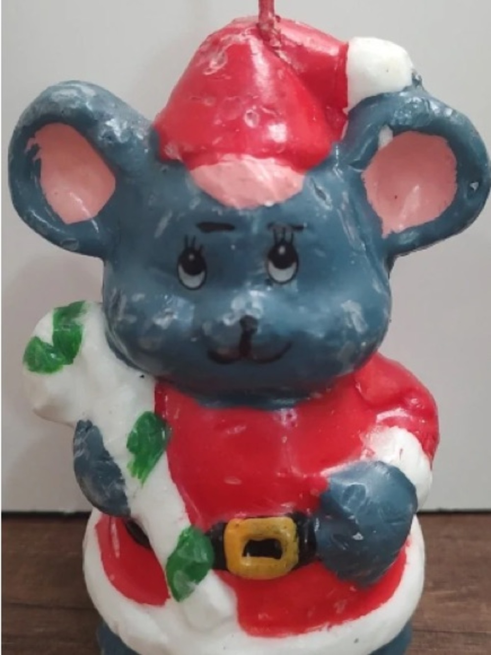 Blue Mouse Santa Holiday Candle - Festive Blue and Red Accent